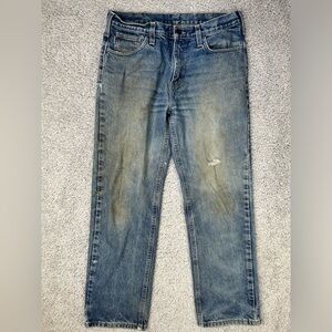 Carhartt Jeans Mens 34 Flame Resistant Relaxed Fit FRB004 MDS Hole Distressed